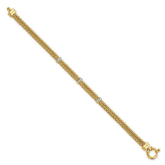 14K w/Rhodium Polished Double Wheat Chain Bracelet