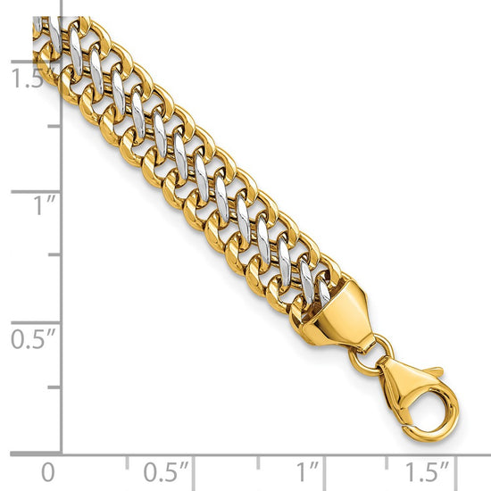 14K and White Rhodium Polished 7.4mm Fancy Link 8 inch Bracelet
