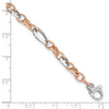 14K Two-tone White and Rose 6.8mm Fancy Link 8 inch Bracelet