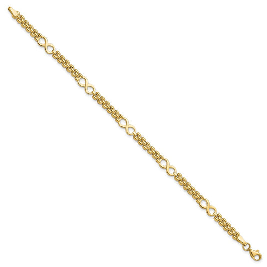 14K Polished Infinity Symbol and Fancy Link 5-Station 7.5 inch Bracelet