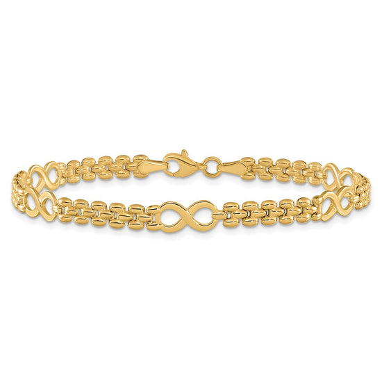14K Polished Infinity Symbol and Fancy Link 5-Station 7.5 inch Bracelet