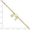 14K Polished and Diamond-cut Heart Lock and Key 7 inch Bracelet Plus 0.5 inch Extender