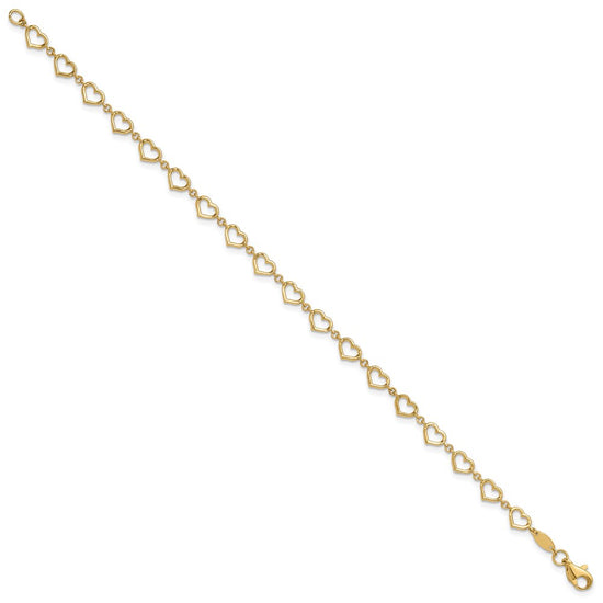 14K Polished Open Heart Link 7.5 inch Bracelet