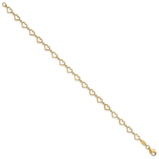 14K Polished Open Heart Link 7.5 inch Bracelet
