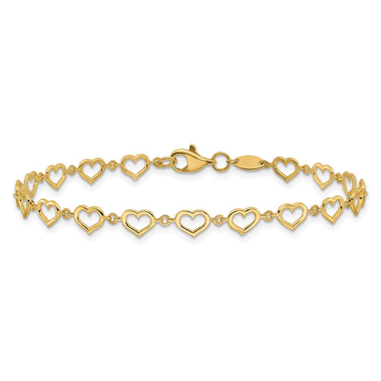 14K Polished Open Heart Link 7.5 inch Bracelet