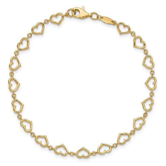 14K Polished Open Heart Link 7.5 inch Bracelet
