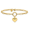 14K Polished Puffed Heart Dangle Paper Clip Link 7.25 inch Bracelet