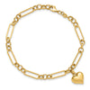 14K Polished Puffed Heart Charm Dangle Figaro Link 7.5 inch Bracelet