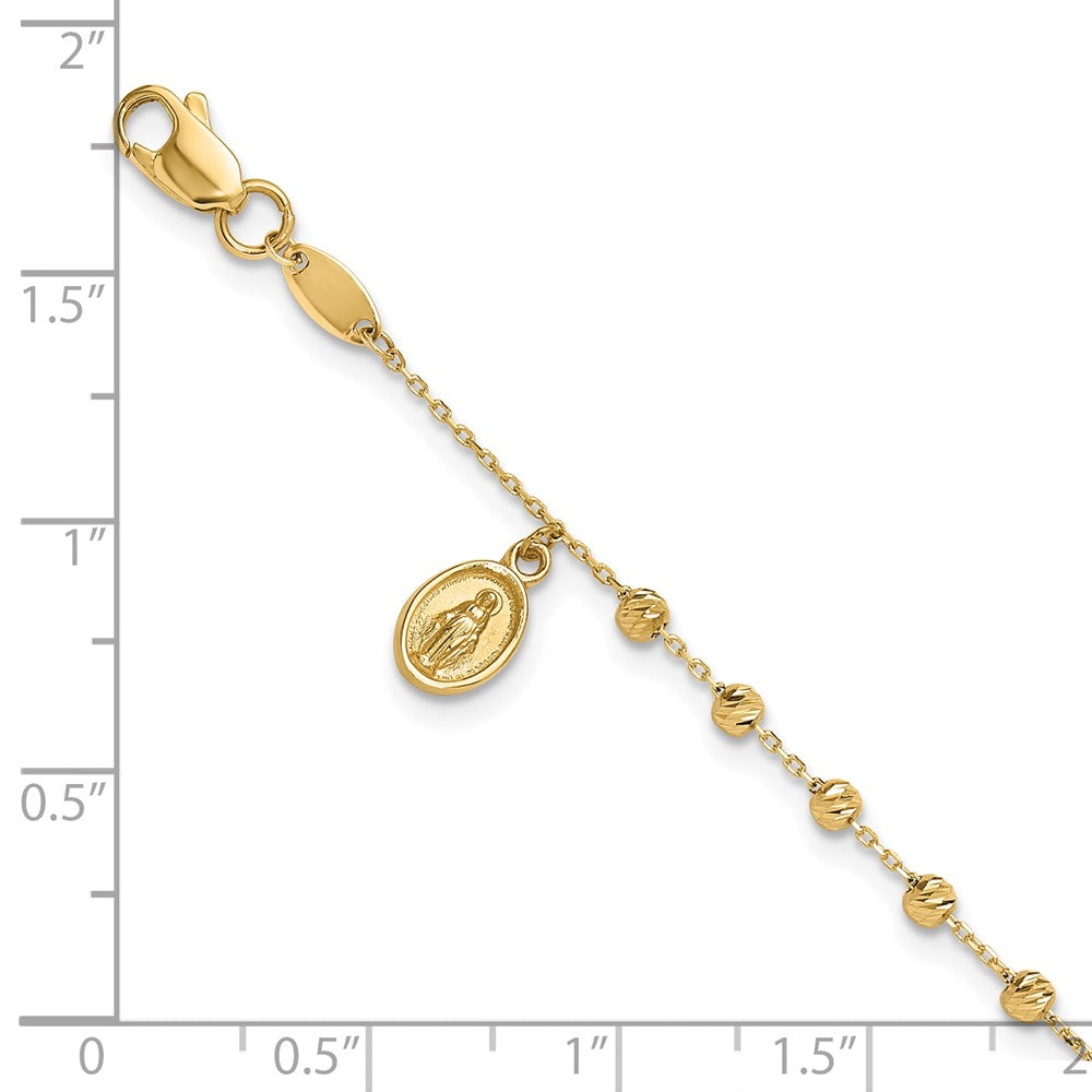 14K Polished and Diamond-cut Miraculous Medal and Cross 7.5 inch Rosary Bracelet