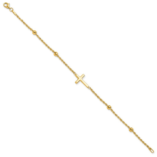 14k Mirror Beads and Cross 7.5 inch Bracelet