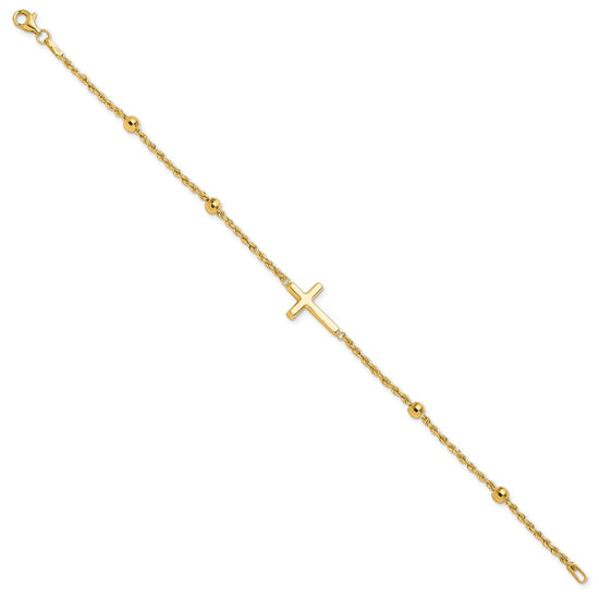 14k Mirror Beads and Cross 7.5 inch Bracelet