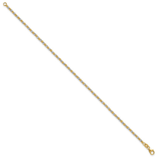 14K Two-tone Diamond-cut Beaded 7.5 inch Bracelet