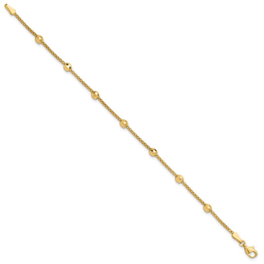 14K Polished 7-Station Mirror Beads and Chain 7 inch Bracelet