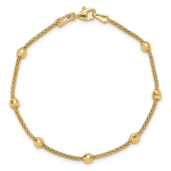 14K Polished 7-Station Mirror Beads and Chain 7 inch Bracelet