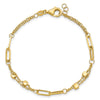14K Polished Square Beads and Paperclip Link 7 inch Bracelet Plus 0.5 inch Extender