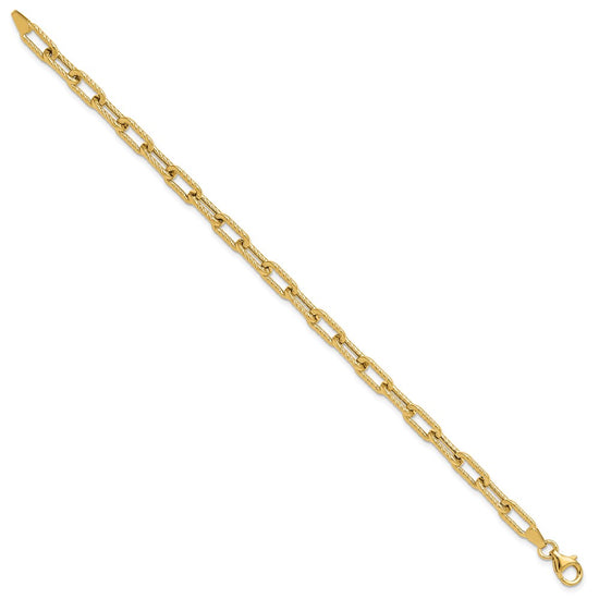 14K Polished and Textured 5mm Fancy Cable Link 7.5 inch Bracelet