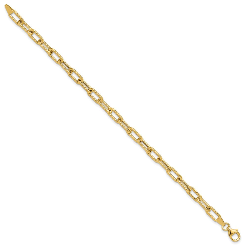 14K Polished and Textured 5mm Fancy Cable Link 7.5 inch Bracelet
