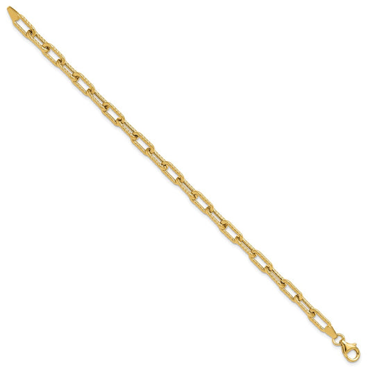 14K Polished and Textured 5mm Fancy Cable Link 7.5 inch Bracelet