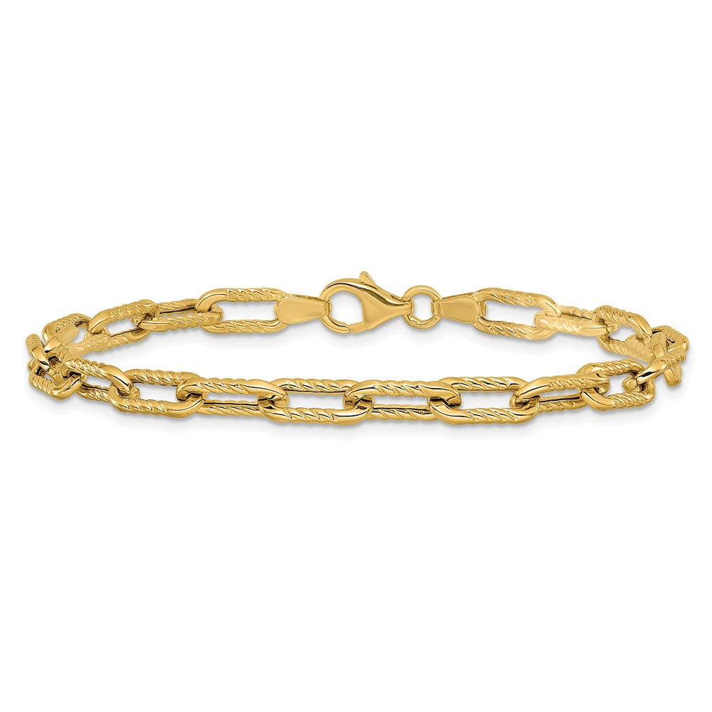 14K Polished and Textured 5mm Fancy Cable Link 7.5 inch Bracelet
