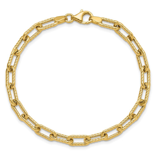 14K Polished and Textured 5mm Fancy Cable Link 7.5 inch Bracelet