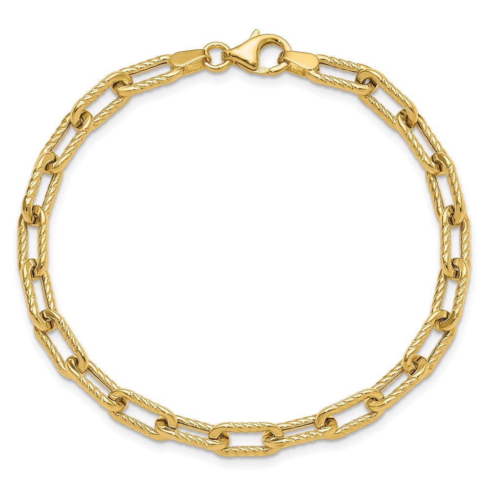 14K Polished and Textured 5mm Fancy Cable Link 7.5 inch Bracelet