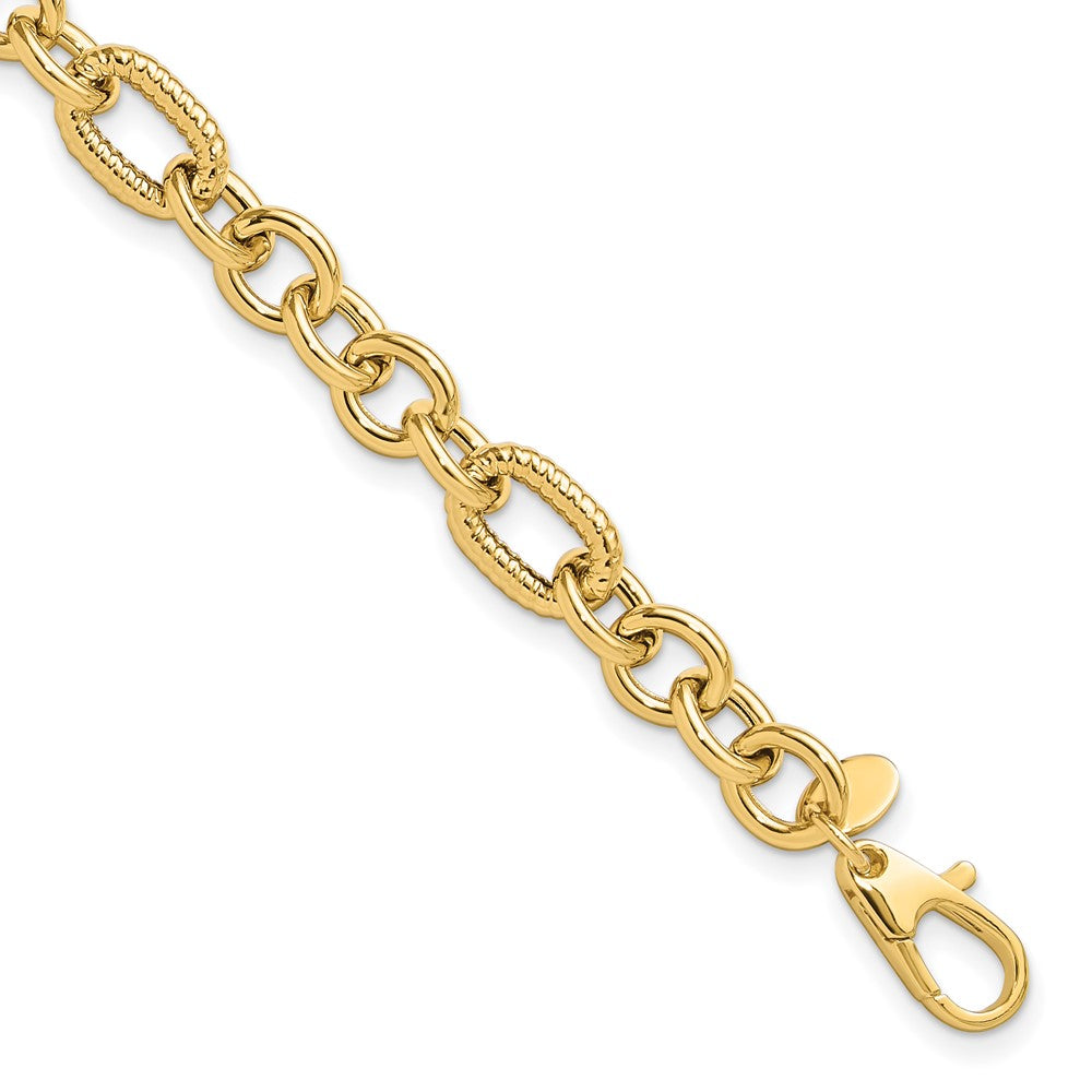 14K Polished and Textured 6.4mm Fancy Link 7.5 inch Bracelet