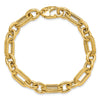 14K Polished and Textured 7.7mm Fancy Link 7.5 inch Bracelet