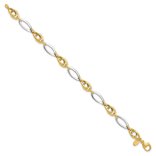 14k Two-Tone Polished 8.25mm Fancy Oval Link 7.75 inch Bracelet