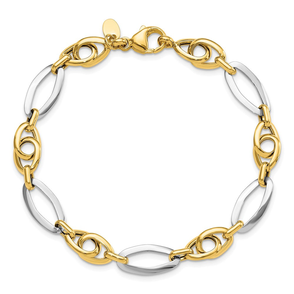 14k Two-Tone Polished 8.25mm Fancy Oval Link 7.75 inch Bracelet