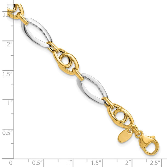 14k Two-Tone Polished 8.25mm Fancy Oval Link 7.75 inch Bracelet