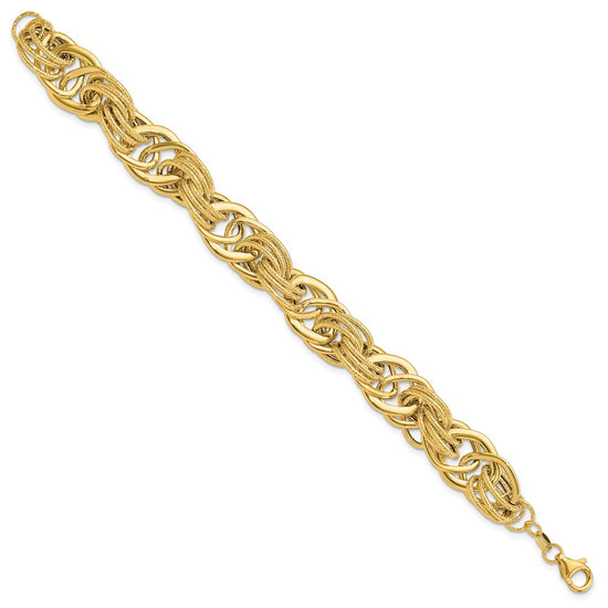 14k Polished and Textured Fancy Link Bracelet