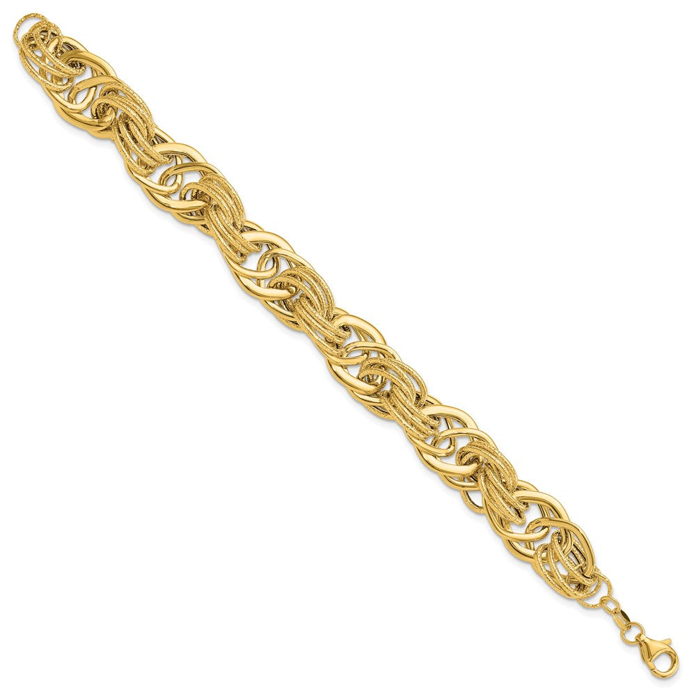 14k Polished and Textured Fancy Link Bracelet
