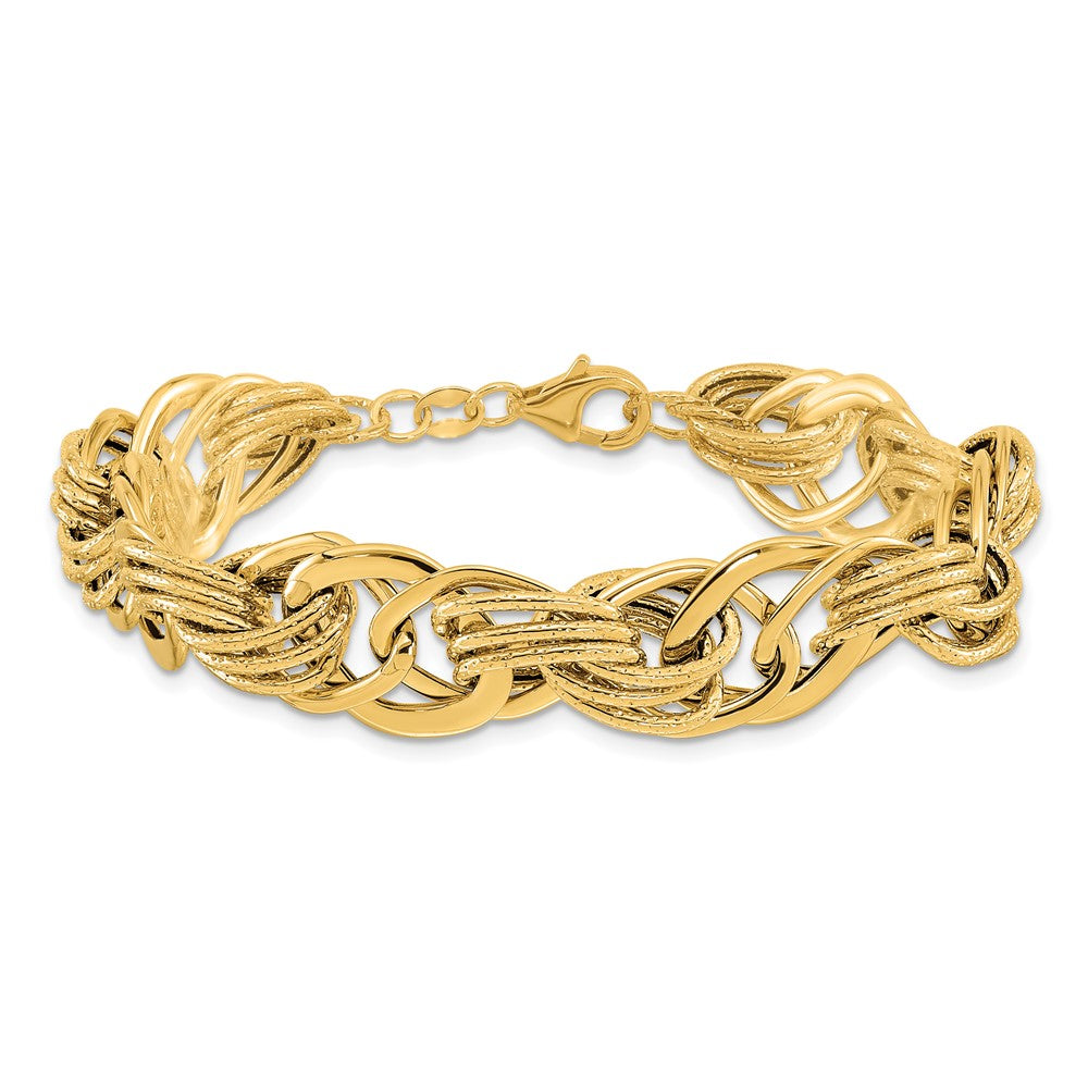 14k Polished and Textured Fancy Link Bracelet