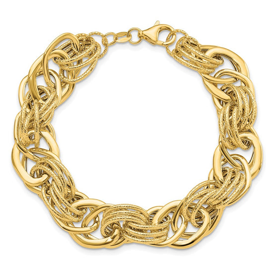 14k Polished and Textured Fancy Link Bracelet