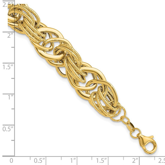 14k Polished and Textured Fancy Link Bracelet