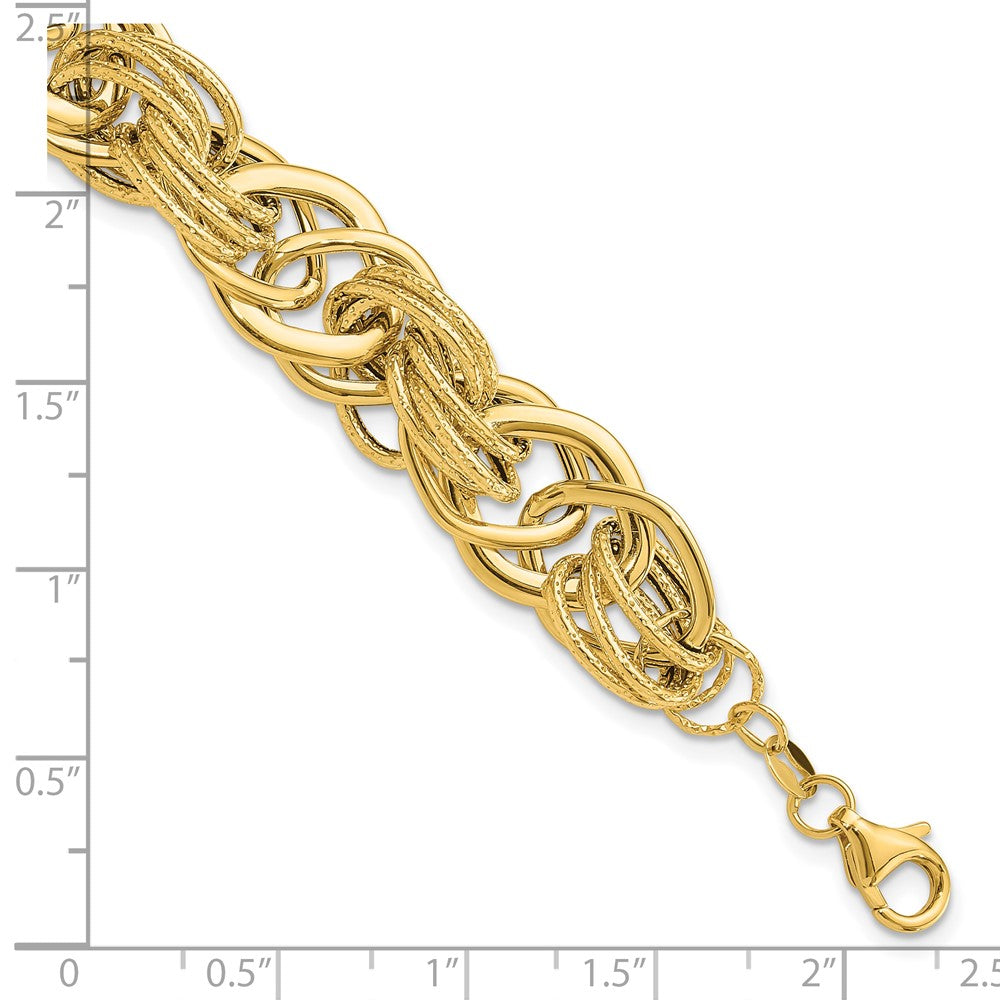 14k Polished and Textured Fancy Link Bracelet