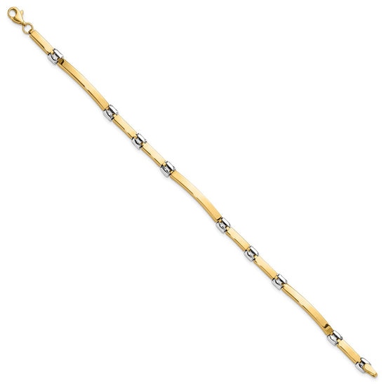 14K Two-tone Polished 4.5mm Fancy Link and Bar 7.5 inch Bracelet