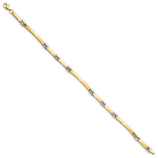 14K Two-tone Polished 4.5mm Fancy Link and Bar 7.5 inch Bracelet