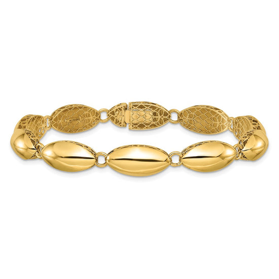 14k Polished 8.2mm Fancy Oval Link 7.5 inch Bracelet
