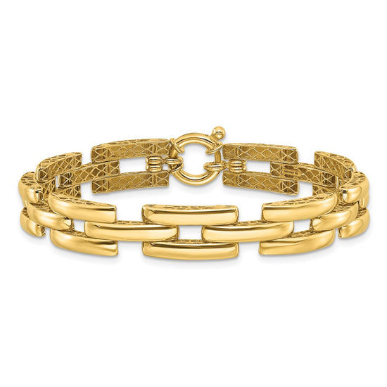 14K Polished 8.9mm Fancy Square Link 7.5 inch Bracelet