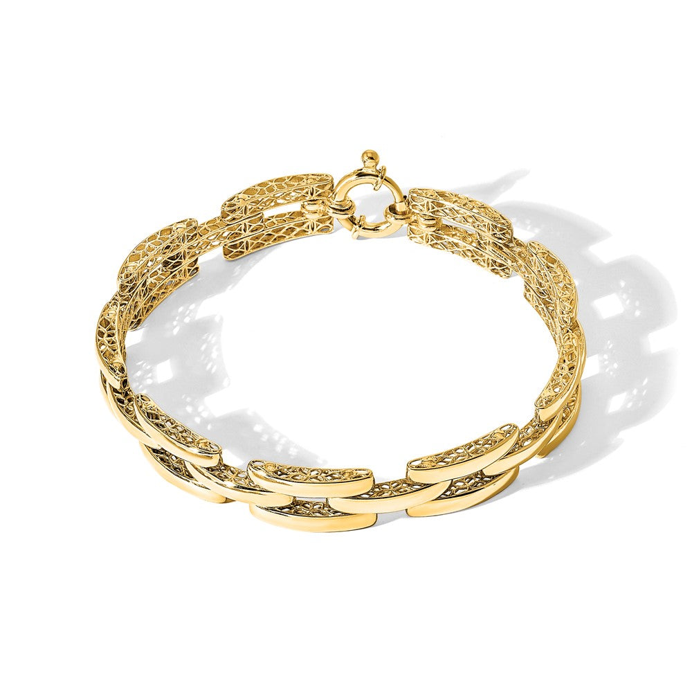 14K Polished 8.9mm Fancy Square Link 7.5 inch Bracelet