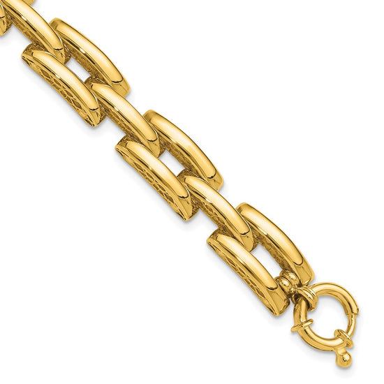14K Polished 8.9mm Fancy Square Link 7.5 inch Bracelet
