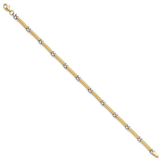 14K Two-tone Polished 3.5mm Fancy Twisted Bar Link 7.75 inch Bracelet