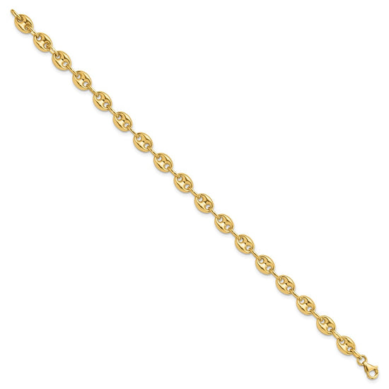 14K Polished 6.3mm Puffed Anchor/Mariner Link 7.75 inch Bracelet