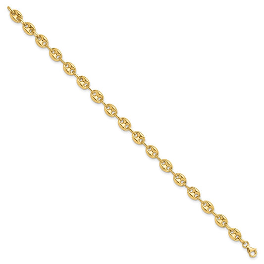 14K Polished 6.3mm Puffed Anchor/Mariner Link 7.75 inch Bracelet