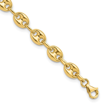 14K Polished 6.3mm Puffed Anchor/Mariner Link 7.75 inch Bracelet