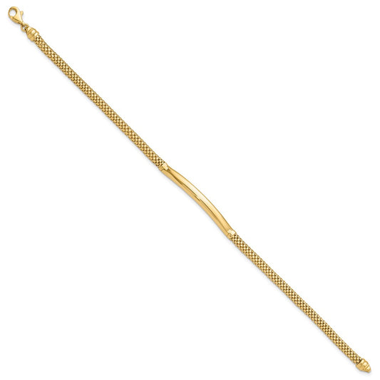 14K Polished 3.5mm Fancy Curved Bar 7.75 inch Mesh Bracelet