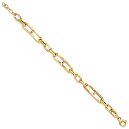 14K Polished 7.4mm Fancy Paperclip Link 7.5 inch Bracelet Plus 0.5 inch Extender