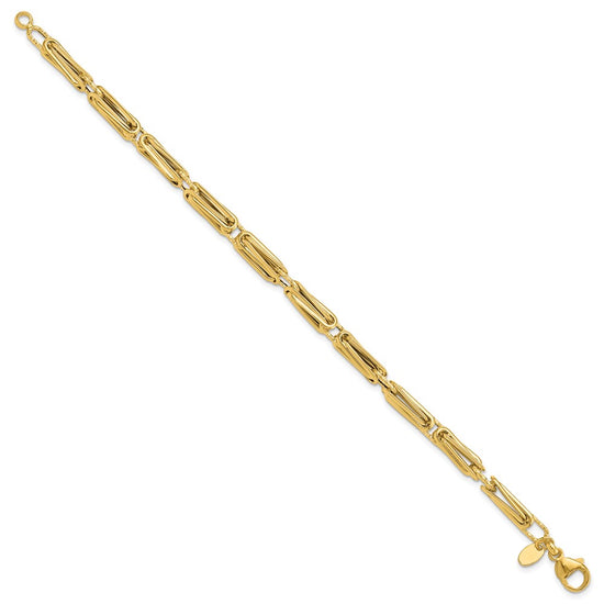 14k Polished and Textured Fancy Link Bracelet