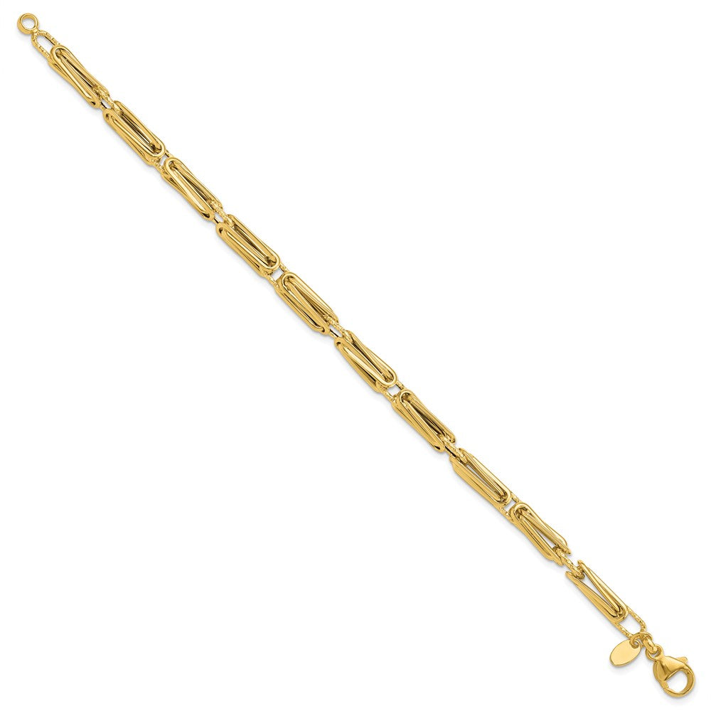 14k Polished and Textured Fancy Link Bracelet